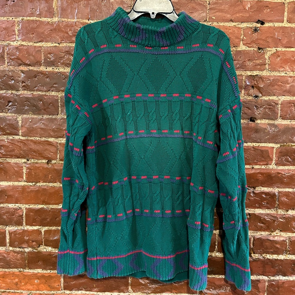 Vintage Duffel Sportswear Oversized Size Small Green Cable Knit Sweater